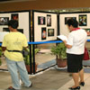 Matty Octavio from the Office of the Mayor, looks at the exhibit