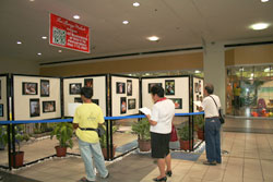 Matty Octavio from the Office of the Mayor, looks at the exhibit