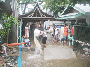 Resort staff flushes out water