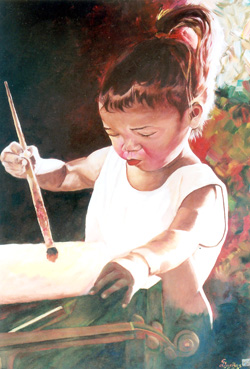 His painting of daughter Eouia Aum.