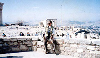 The artist in Acropolis, Athens, Greece, 1992
