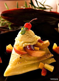 Parisian Crepe with Assorted Fruits served with Vanilla Ice Cream