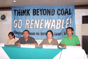 Prime movers of the anti-coal movement, from left: Dr. Aileen Vergara of the University of San Agustin, Jasper Inventor of Greenpeace, Dr. Joy Lizada of the Univ. of the Philippines in the Visayas, and Ted Aldwin Ong of Freedom from Debt Coalition.