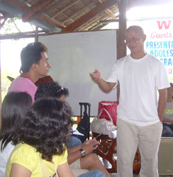 Family resort owner Father Jaranilla orients visitors