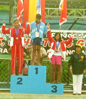 Bagging the Gold for 50-meter breastroke in the Palarong