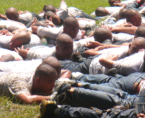 Philippine National Police recruits undergo the reception rites following the oath taking ceremony last June 3, 2008 at Camp Delgado parade ground. 