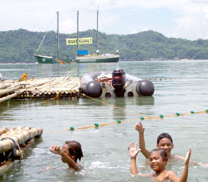 The Greenpeace flagship Rainbow Warrior moored at Brgy. Ingore to provide support to anti-coal protesters.