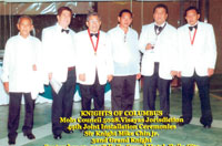 District Deputy Danny Martinez poses with worthy sirs. From right are DD Martinez, Grand Knight Mike Chin Jr., Bro. Isaac Sioson, Sir Knight Ramon Valasote Jr., Sir Knight John Hontiveros and Sir Knight Raul Docdocil.