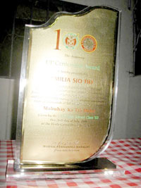 This is the actual award that was given to Tya Mel during the UPV Centennial Celebration.