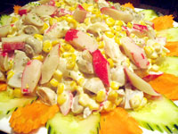 Corn, Mushroom and Crab Stick Salad.