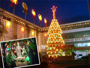 A huge Christmas tree stands in front of Bacolod City Hall.