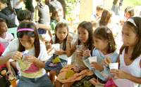 Elementary school children having a nutritious meal.