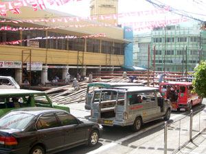 Workers have started to construct the stage at performance area number four along Iznart Street as the Dinagyang festival highlights approaches.