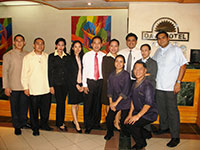 Inky with the Days Hotel Officers and Staff. Front row: Mae Gengco and Jose Irisari, Kitchen Managers. Back row: Ronnie Simpas, The Promenade, Restaurant Manager; Edzel Diaday, Admin. & Compliance Officer; Rose Beso, Housekeeping Manager; April Orola, HR Officer; Kryztof Carillo, F&B Manager; Honeybelle Portillo, Wellness Club Spa and Gym Manager; Scott Sarria – Manager; Joyce Calisa, Accountant; and Inky Dario, General Manager.