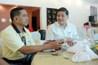 Noc Noc Naranjo with PMA Pres. Dr. Rey Melchor Santos during the media interview.