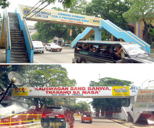 Aside from being painted with messages and names of sponsors, these two skywalks