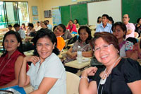 Smiling delegates.