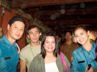 A pose with showbiz stars Tonton Gutierrez and Lara Quigaman inside the San Guillermo Church in Bacolor, Pampanga during the location shooting of May Bukas Pa