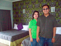 Visiting the New Anhawan Resort & Spa in Oton, Iloilo with JCI National Vice-President Joemari Moriente in a pose inside the elegant deluxe room of the resort