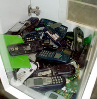 The properly disposed cellphones and accessories.