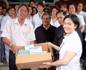 DONATION. Dr. Ramon Guerra, director of West Visayas State University Medical Center