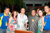 Incoming JCI Iloilo Pres. Eon Tiu, JCI Regatta member Wilda W. Usi, Pres. Elmer J. Usi, Bohol Gov. Edgar Chatto, JCI Regatta member Quennie Moises, and Incoming JCI Iloilo EVP Edwin Baldago share a light moment during the opening night of the 30th JCI Visayas Area Conference.