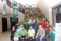 At the Grand Stairway of St. Therese Chapel.